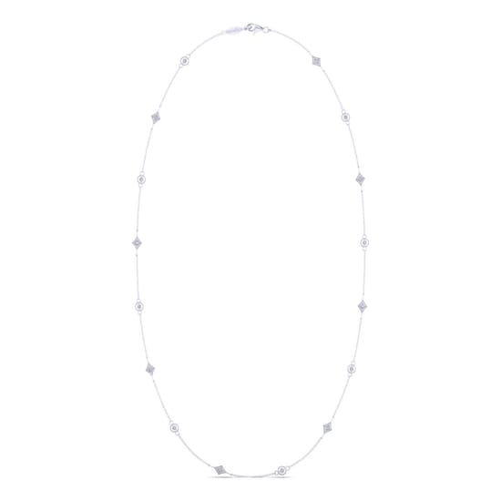 18 inch 14K White Gold Round and Kite Shaped Diamond Station Necklace angle 2