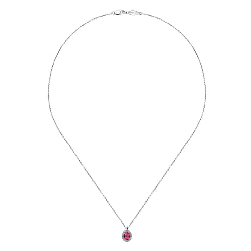18 inch 14K White Gold Ruby and Diamond Halo Drop Necklace