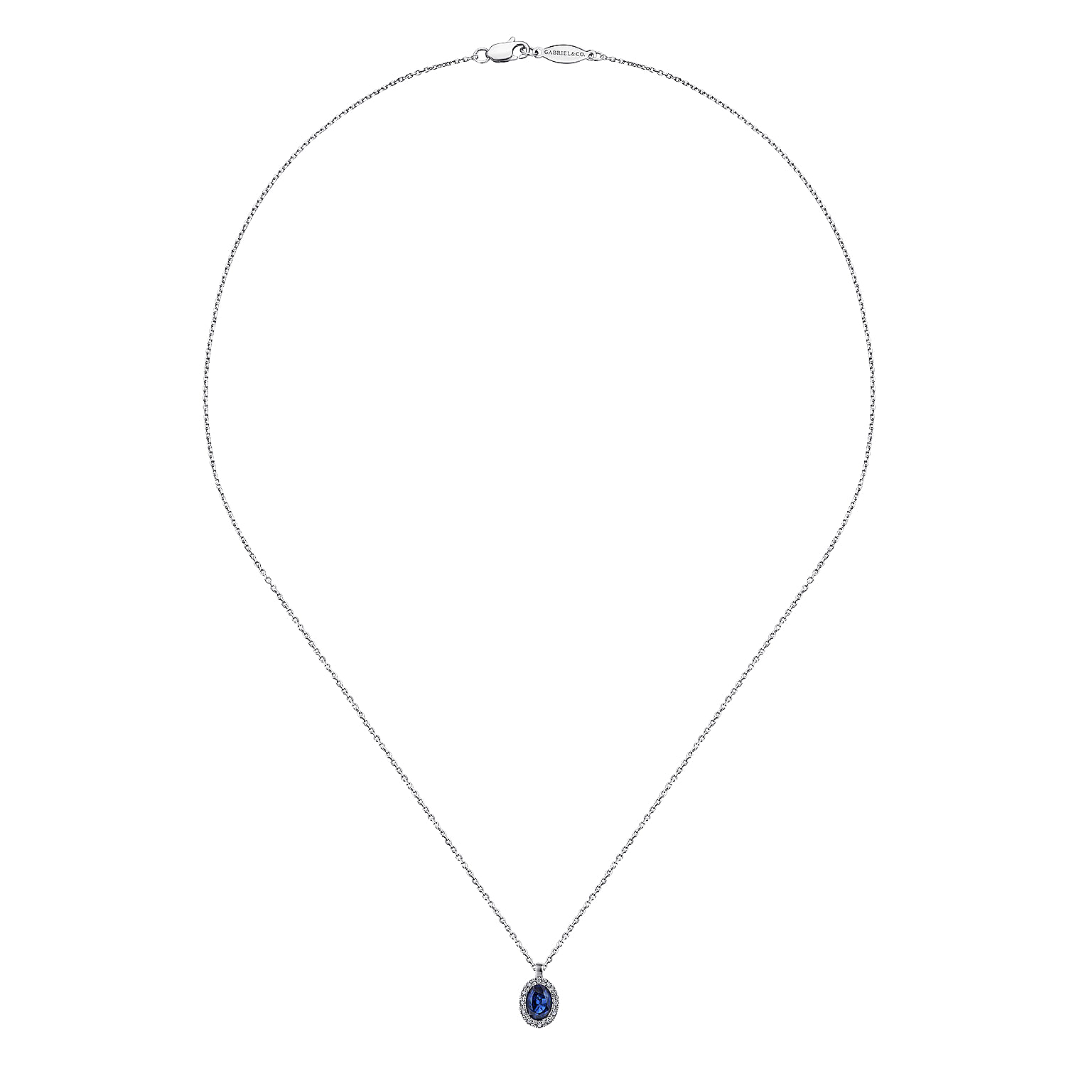 18 inch 14K White Gold Sapphire and Diamond Halo Drop Necklace