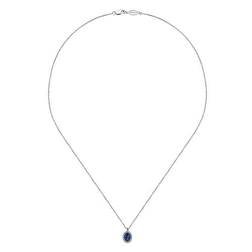 18 inch 14K White Gold Sapphire and Diamond Halo Drop Necklace