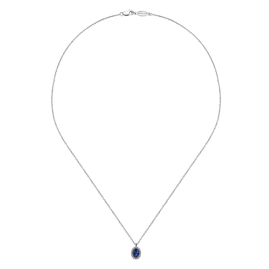 18 inch 14K White Gold Sapphire and Diamond Halo Drop Necklace angle 2