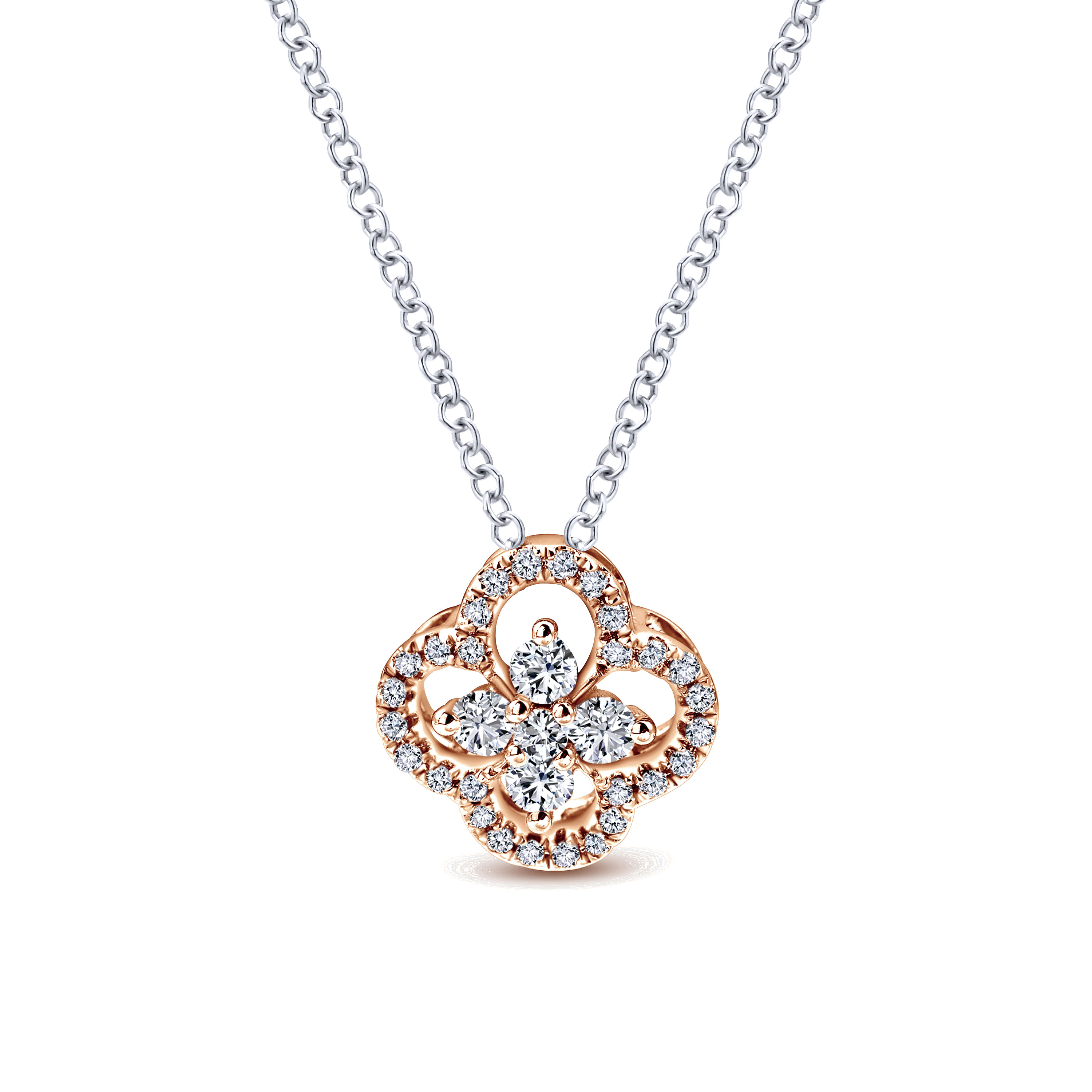 Gabriel - 18 inch 14K White Rose Gold Diamond Clover Pendant Necklace