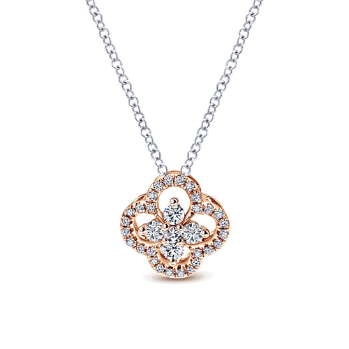 18 inch 14K White Rose Gold Diamond Clover Pendant Necklace