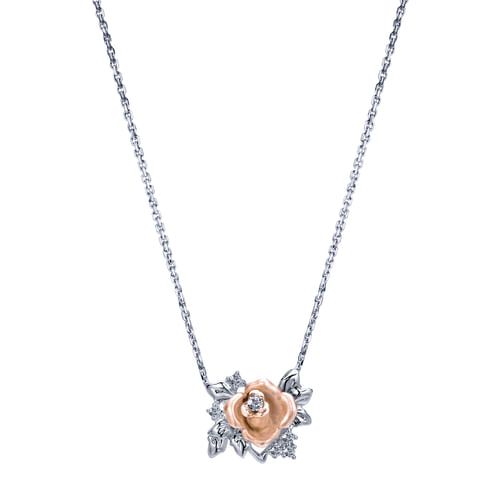 18 inch 14K White Rose Gold Diamond Necklace