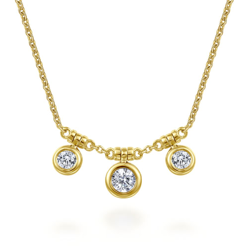 18 inch 14K Yellow Gold Bezel Set Diamond Drop Necklace