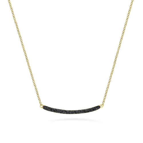 18 inch 14K Yellow Gold Black Diamond Pavé Curved Bar Necklace