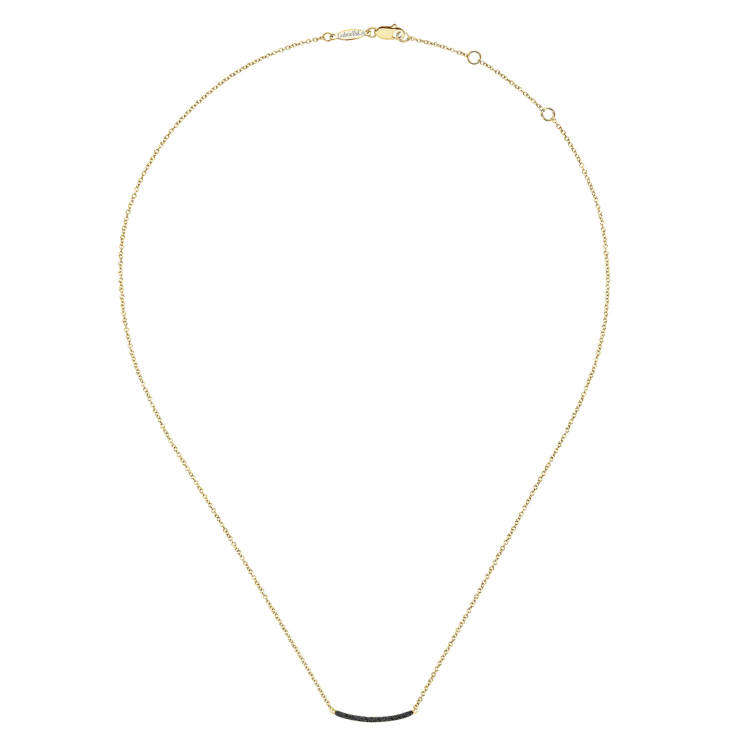 18 inch 14K Yellow Gold Black Diamond Pavé Curved Bar Necklace