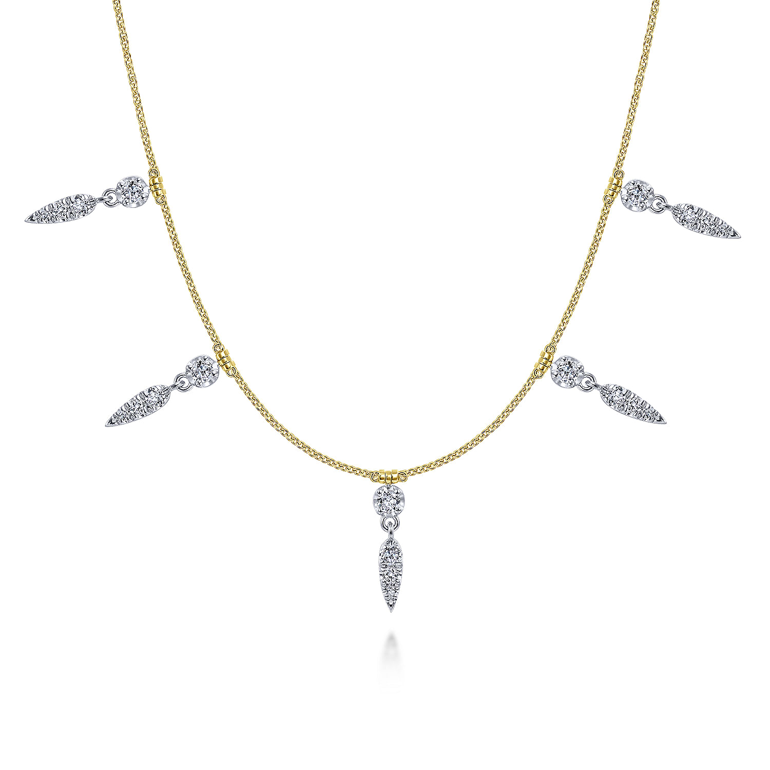 18 inch 14K Yellow Gold Chain Necklace with Diamond Spike Stations