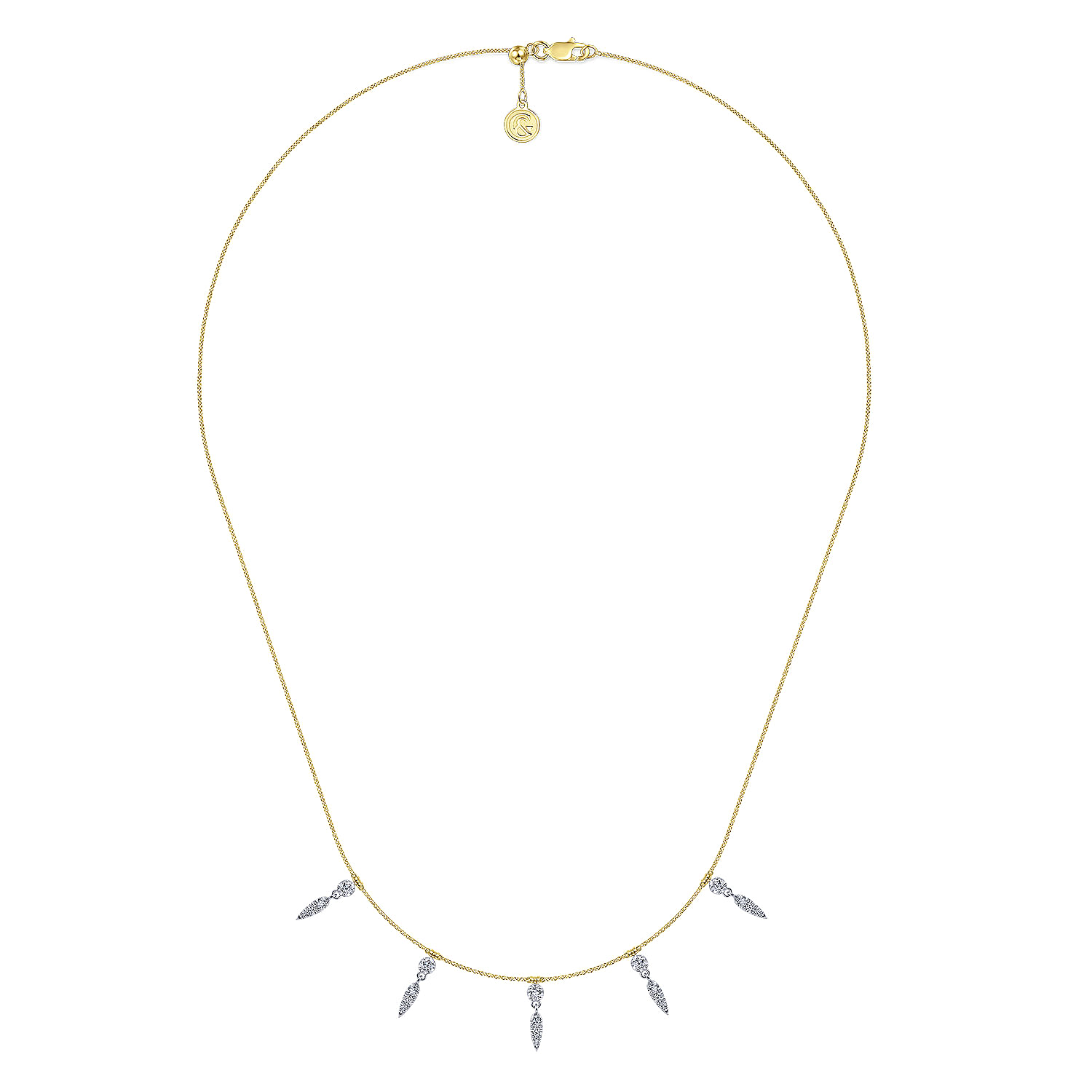 18 inch 14K Yellow Gold Chain Necklace with Diamond Spike Stations