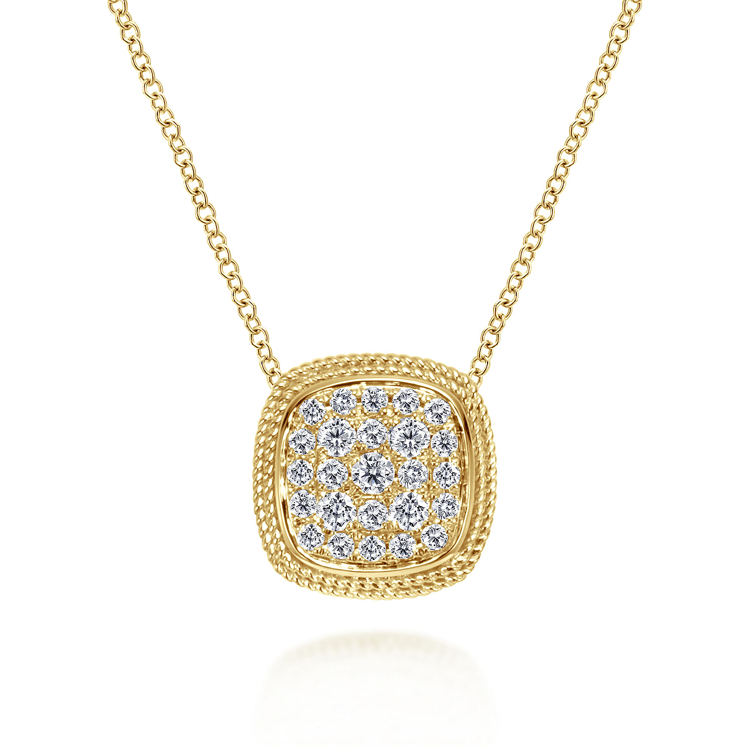Gabriel - 18 inch 14K Yellow Gold Cushion Shape Diamond Pavé Pendant Necklace