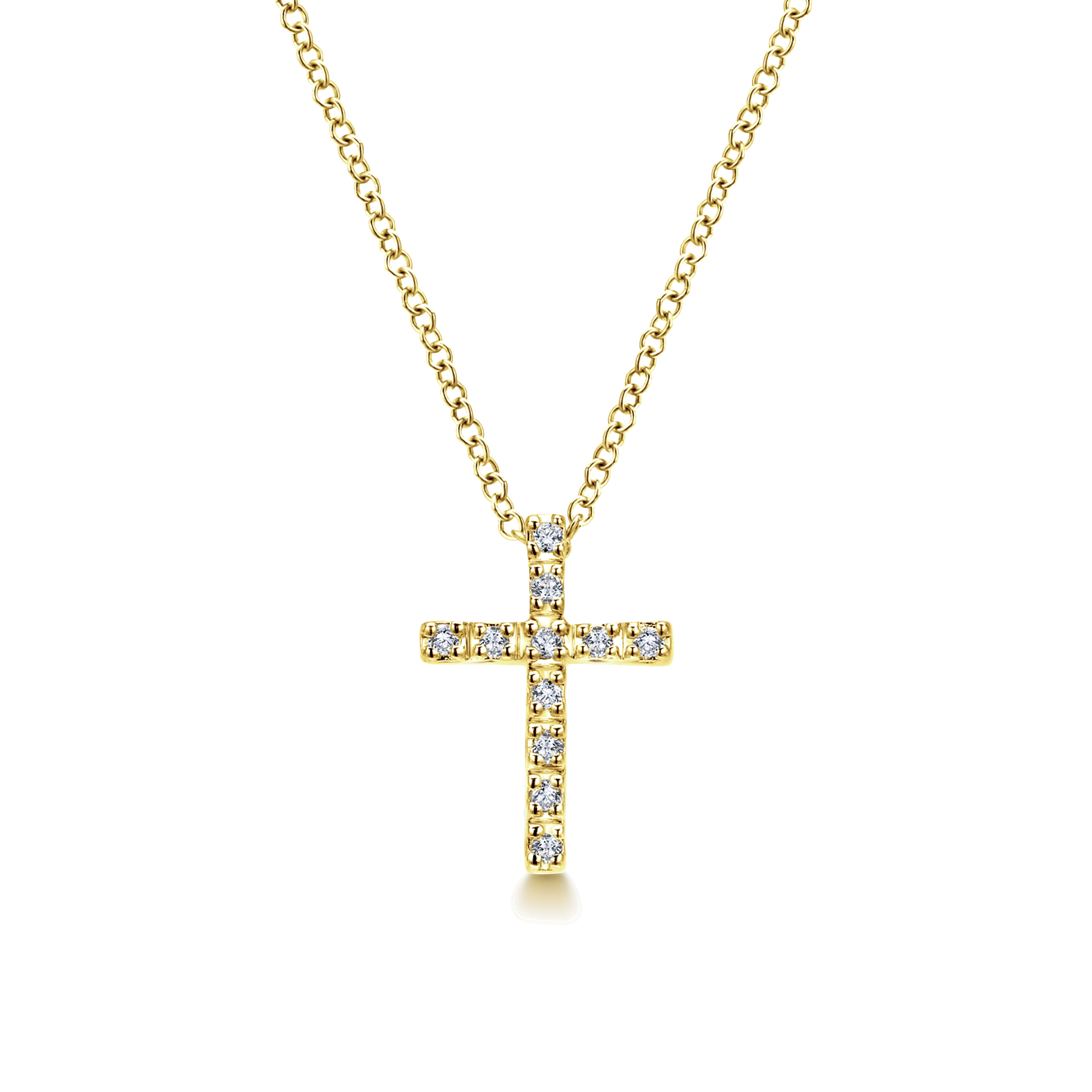 18 inch 14K Yellow Gold Diamond Cross Pendant Necklace