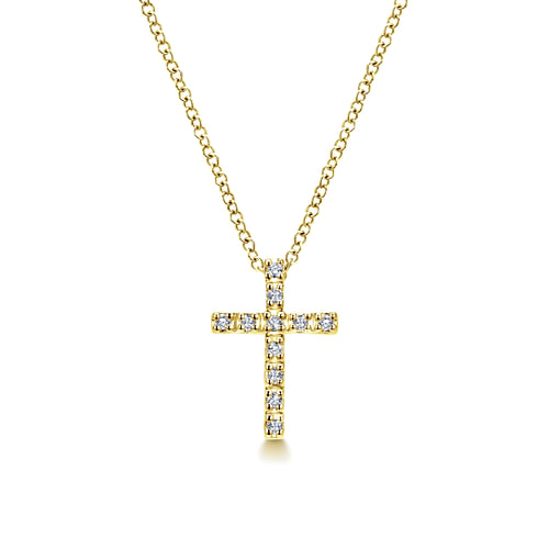 18 inch 14K Yellow Gold Diamond Cross Pendant Necklace