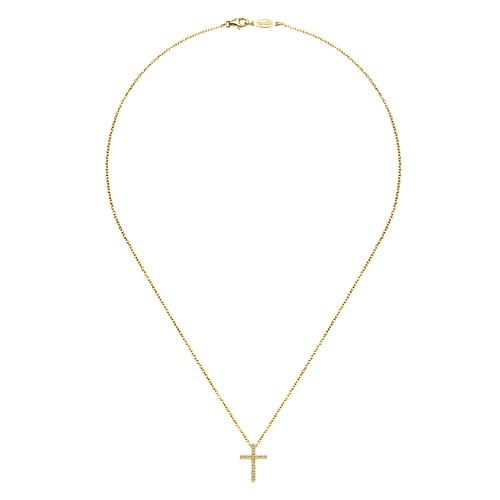 18 inch 14K Yellow Gold Diamond Cross Pendant Necklace