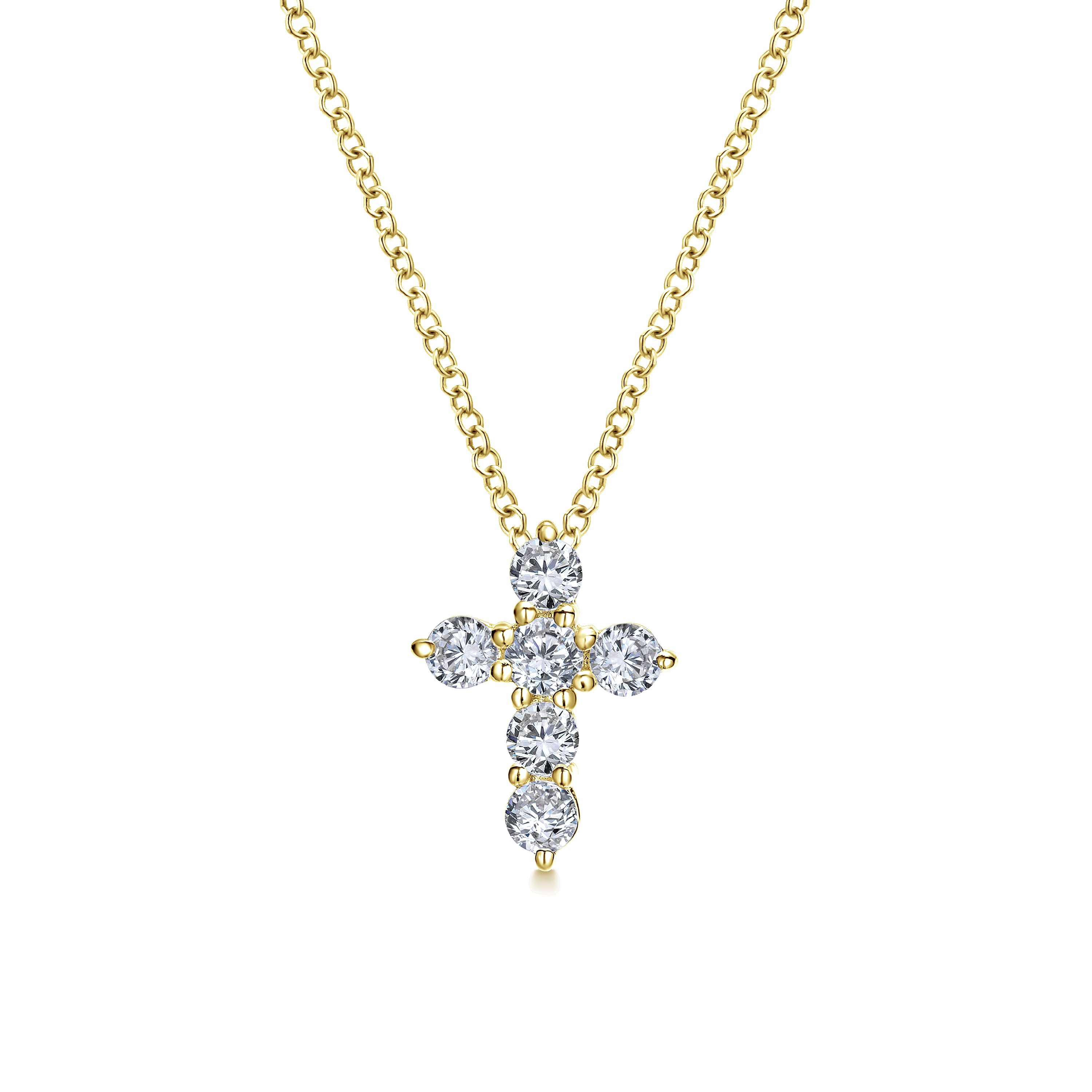 18 inch 14K Yellow Gold Diamond Cross Pendant Necklace