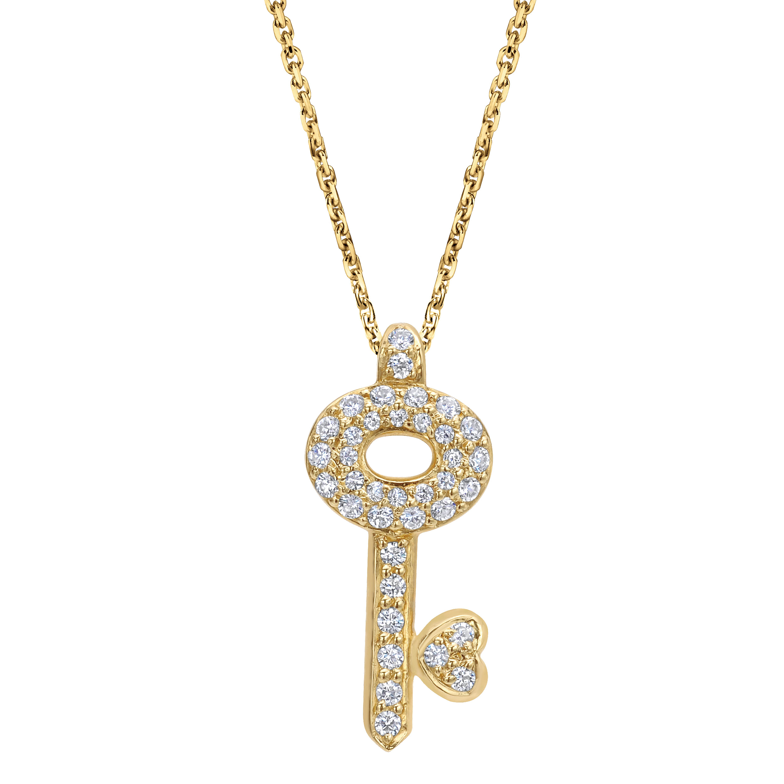 18 inch 14K Yellow Gold Diamond Key Pendant Necklace