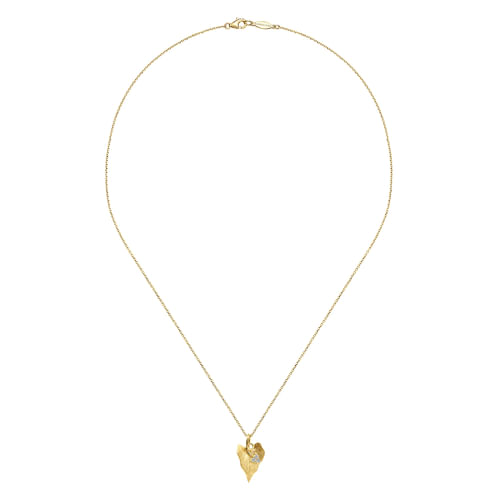 18 inch 14K Yellow Gold Diamond Leaf Pendant Necklace