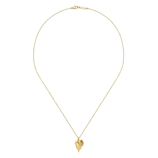 18 inch 14K Yellow Gold Diamond Leaf Pendant Necklace angle 2