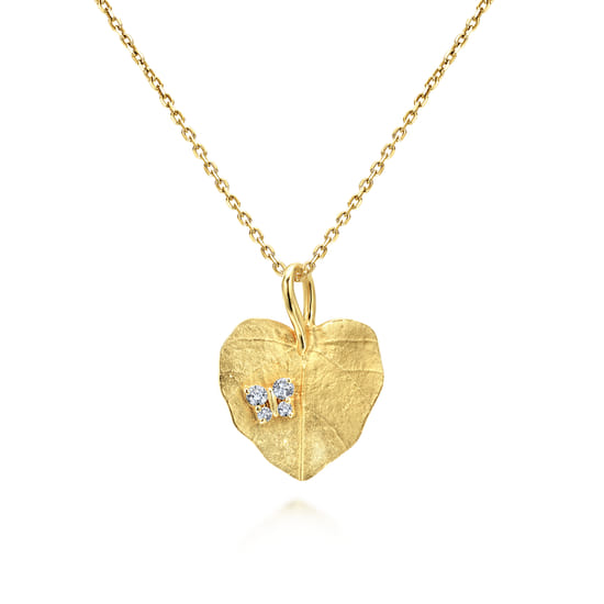 18 inch 14K Yellow Gold Diamond Leaf Pendant Necklace