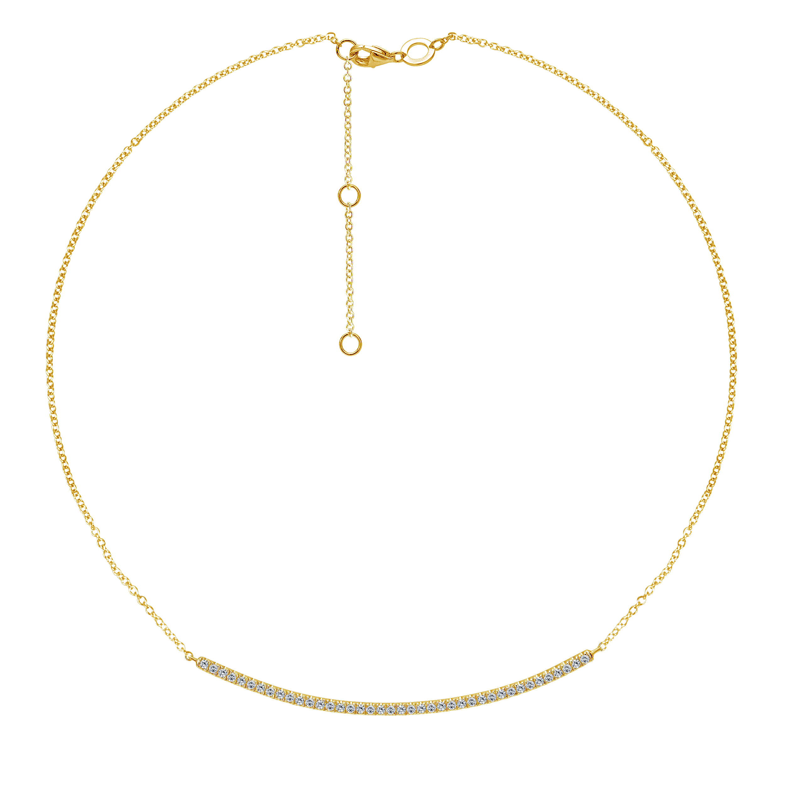 18 inch 14K Yellow Gold Diamond Pavé Curved Bar Necklace