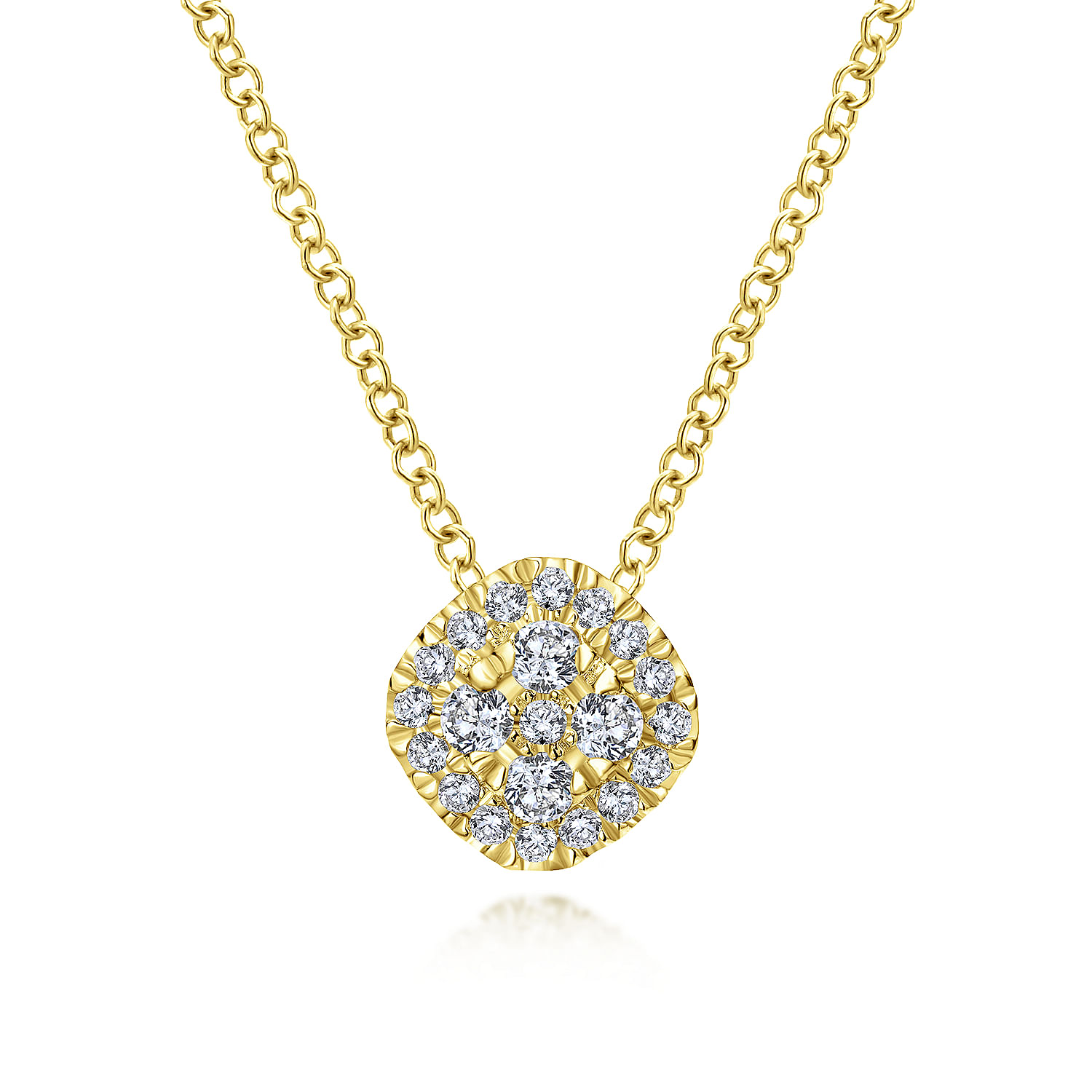 18 inch 14K Yellow Gold Diamond Pavé Cushion Pendant Necklace