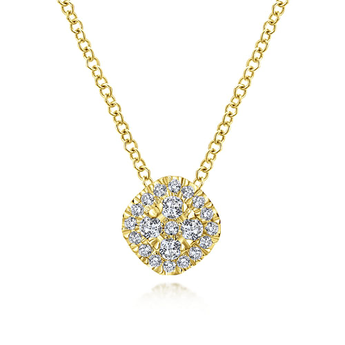 18 inch 14K Yellow Gold Diamond Pavé Cushion Pendant Necklace