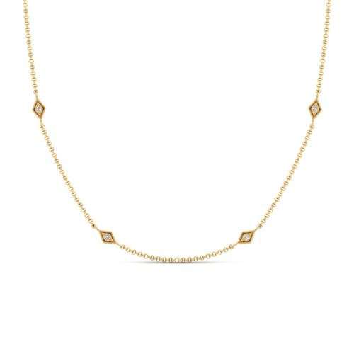 18 inch 14K Yellow Gold Diamond Shaped Station Necklace with Diamonds