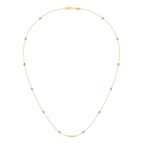 18 inch 14K Yellow Gold Diamond Shaped Station Necklace with Diamonds
