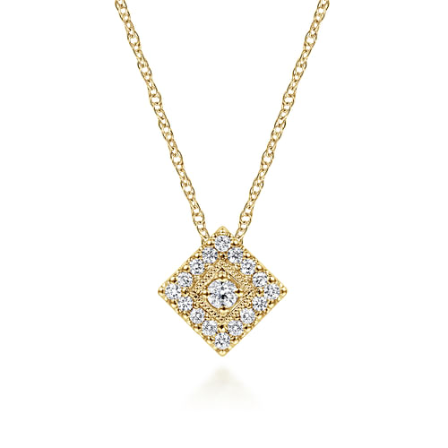 18 inch 14K Yellow Gold Diamond Square Pendant Necklace