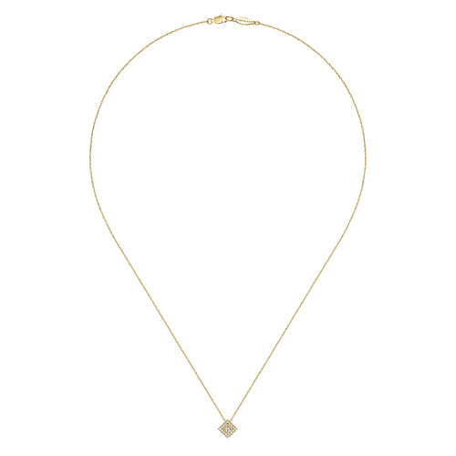 18 inch 14K Yellow Gold Diamond Square Pendant Necklace