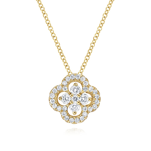 18 inch 14K Yellow Gold Open Clover Diamond Pendant Necklace