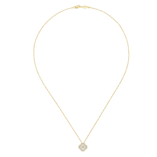 18 inch 14K Yellow Gold Open Clover Diamond Pendant Necklace