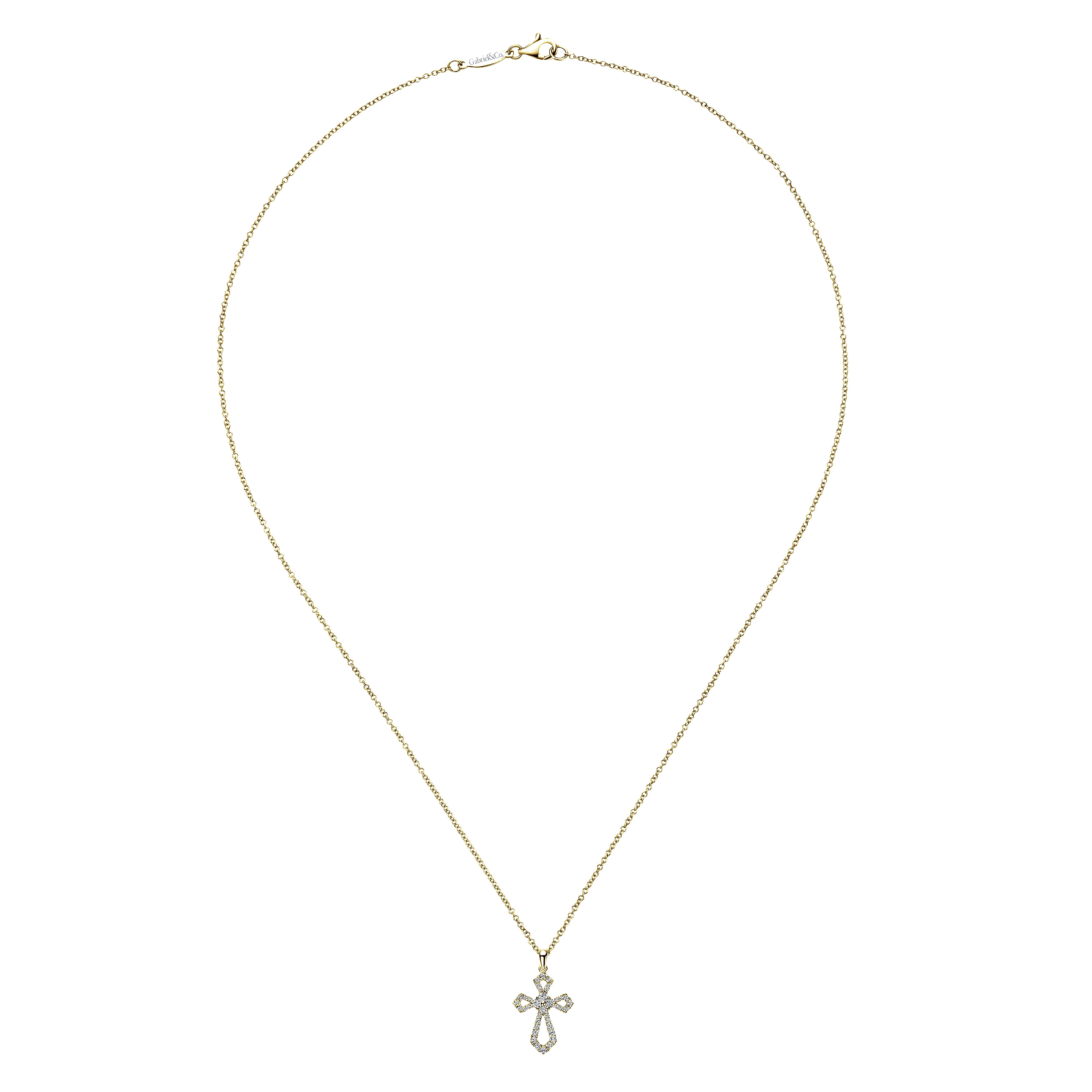 18 inch 14K Yellow Gold Open Diamond Cross Pendant Necklace