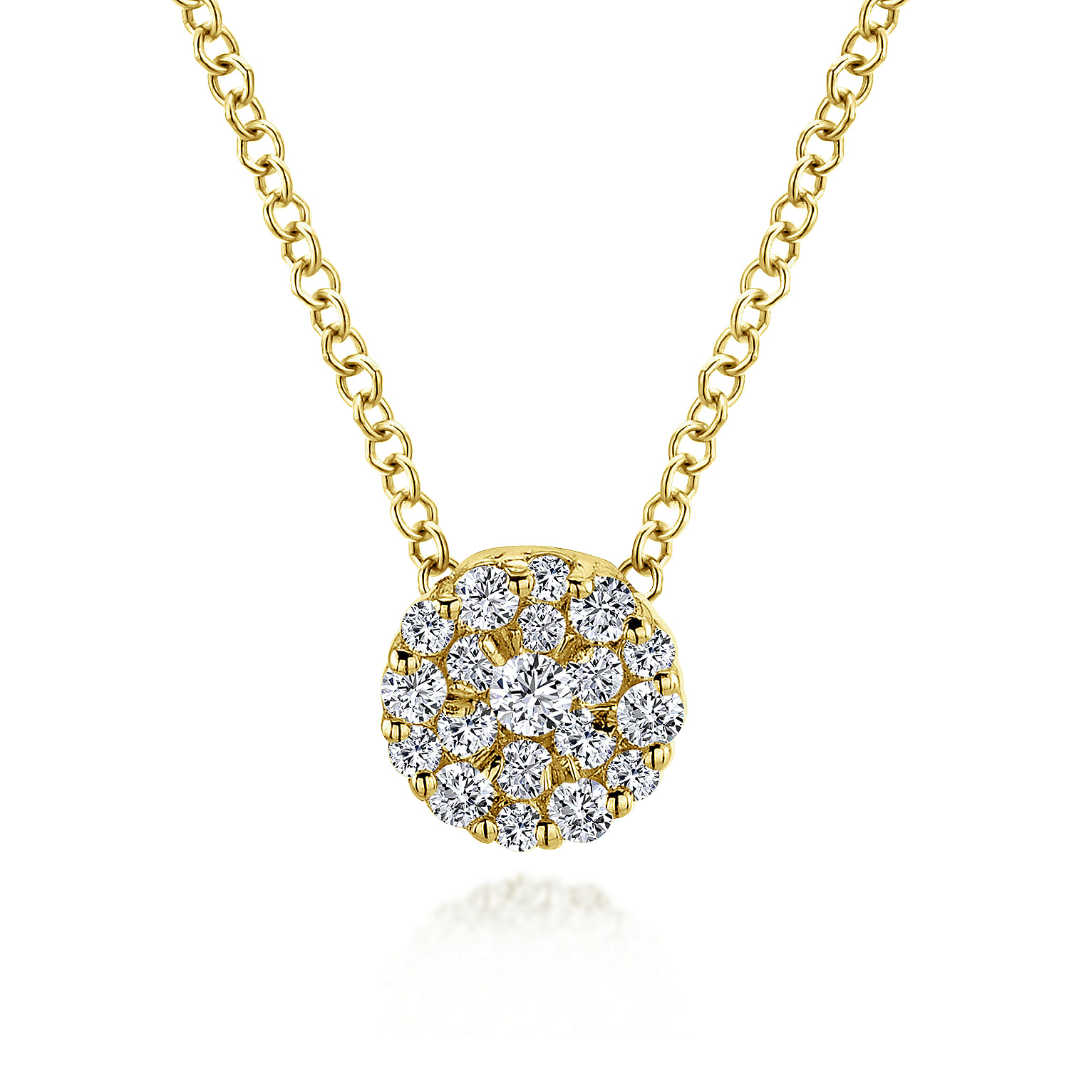 18 inch 14K Yellow Gold Round Diamond Cluster Pendant Necklace