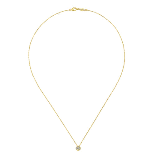 18 inch 14K Yellow Gold Round Diamond Cluster Pendant Necklace