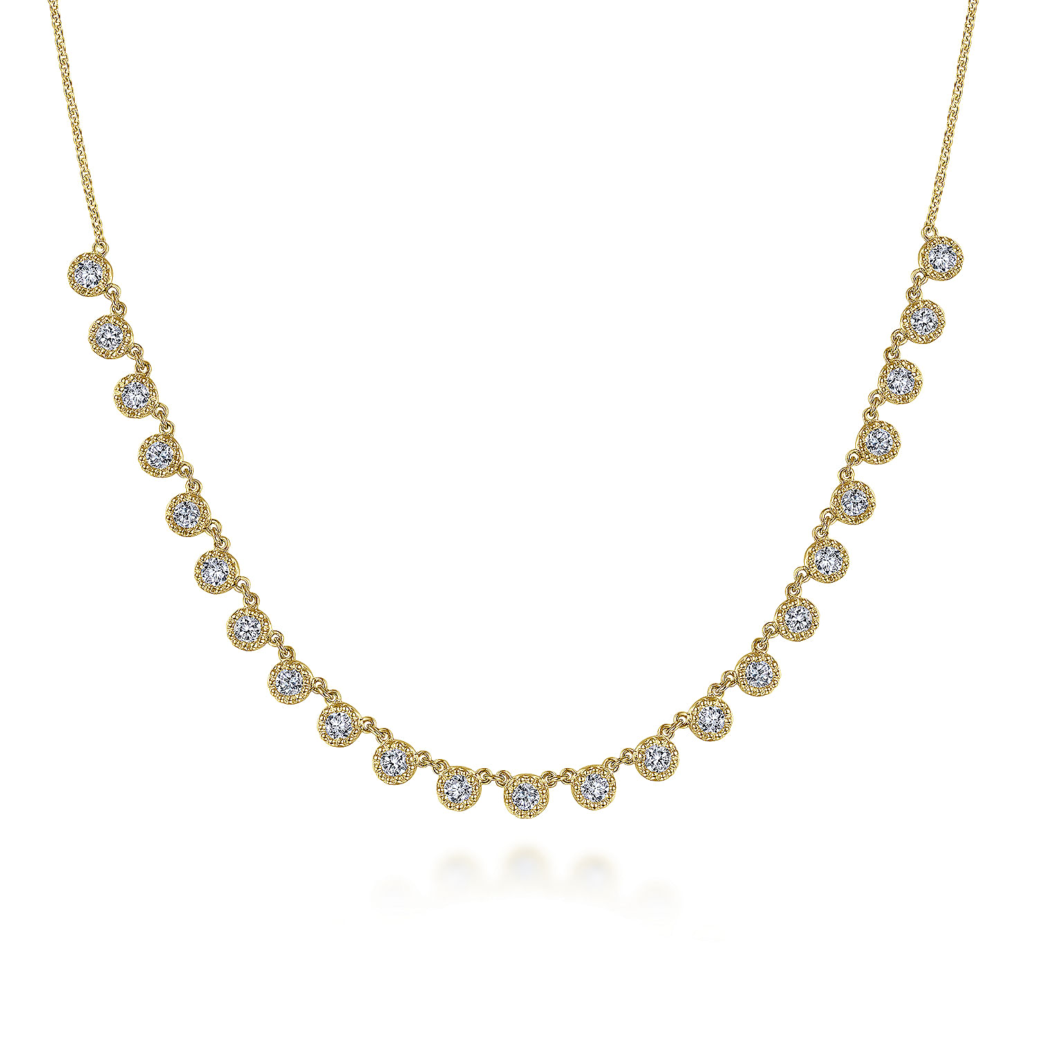 18 inch 14K Yellow Gold Round Diamond Station Necklace