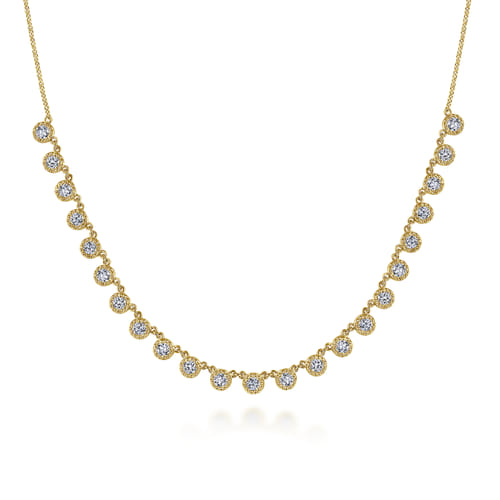 18 inch 14K Yellow Gold Round Diamond Station Necklace