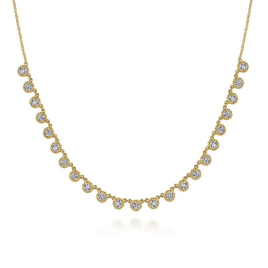 Gabriel - 18 inch 14K Yellow Gold Round Diamond Station Necklace