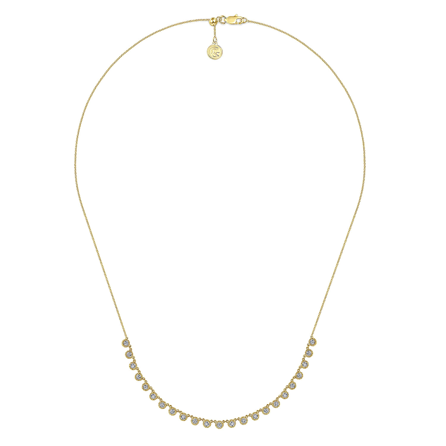 18 inch 14K Yellow Gold Round Diamond Station Necklace