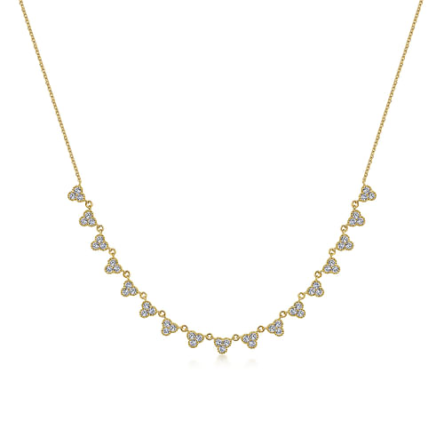 18 inch 14K Yellow Gold Scalloped Diamond Choker Necklace