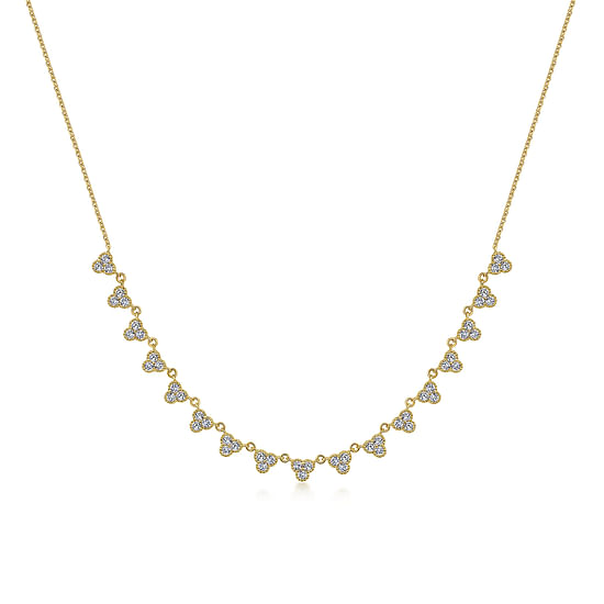 Gabriel - 18 inch 14K Yellow Gold Scalloped Diamond Choker Necklace