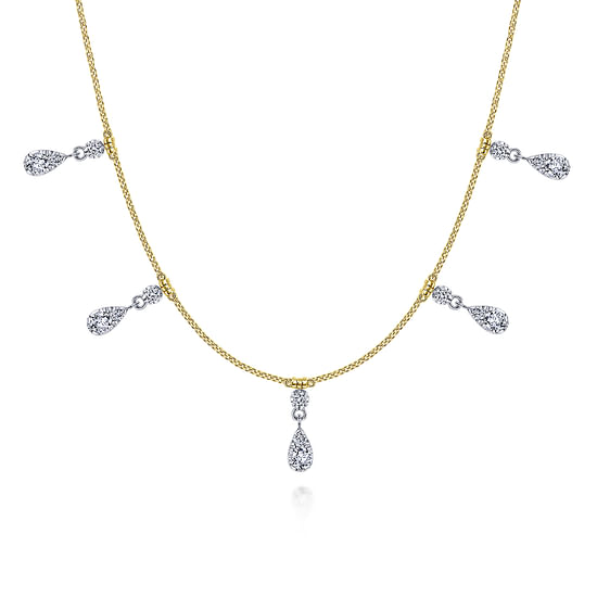 Gabriel - 18 inch 14K Yellow/White Gold Pear Shaped Diamond Station Choker Necklace