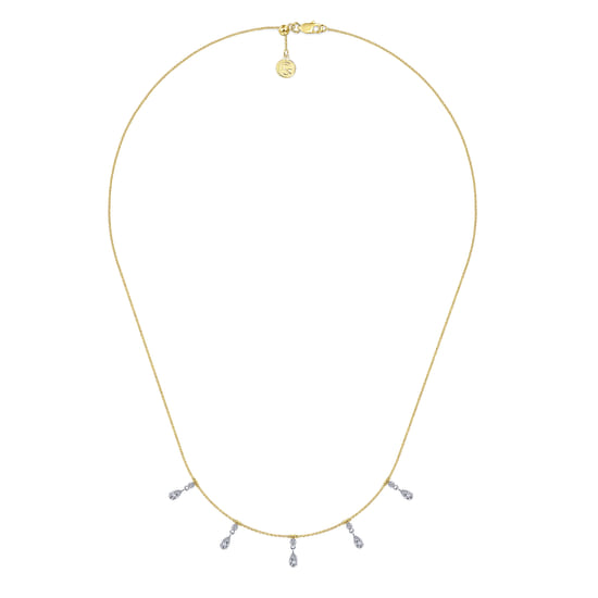 18 inch 14K Yellow/White Gold Pear Shaped Diamond Station Choker Necklace angle 2
