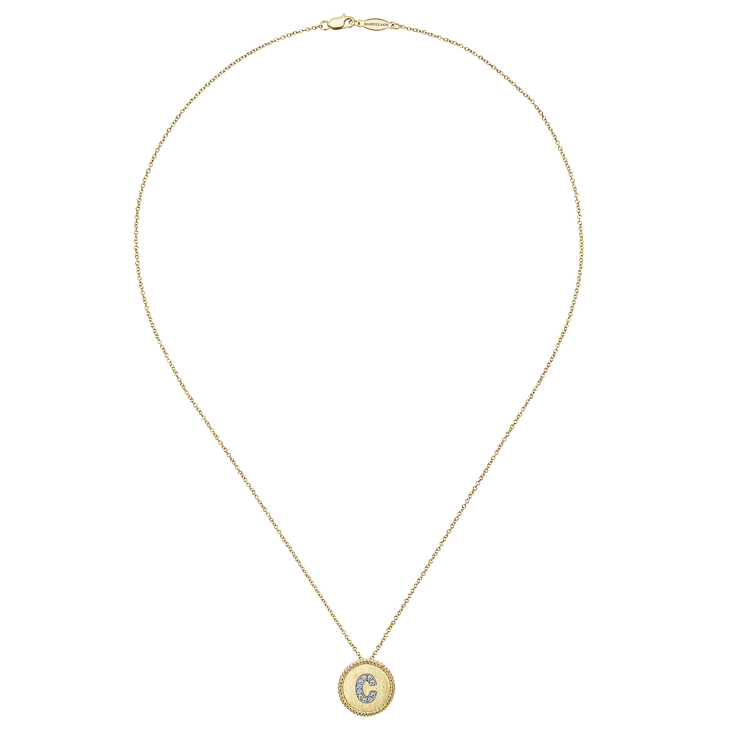 18 inch 14K Yellow White Gold Round Diamond C Initial Pendant Necklace
