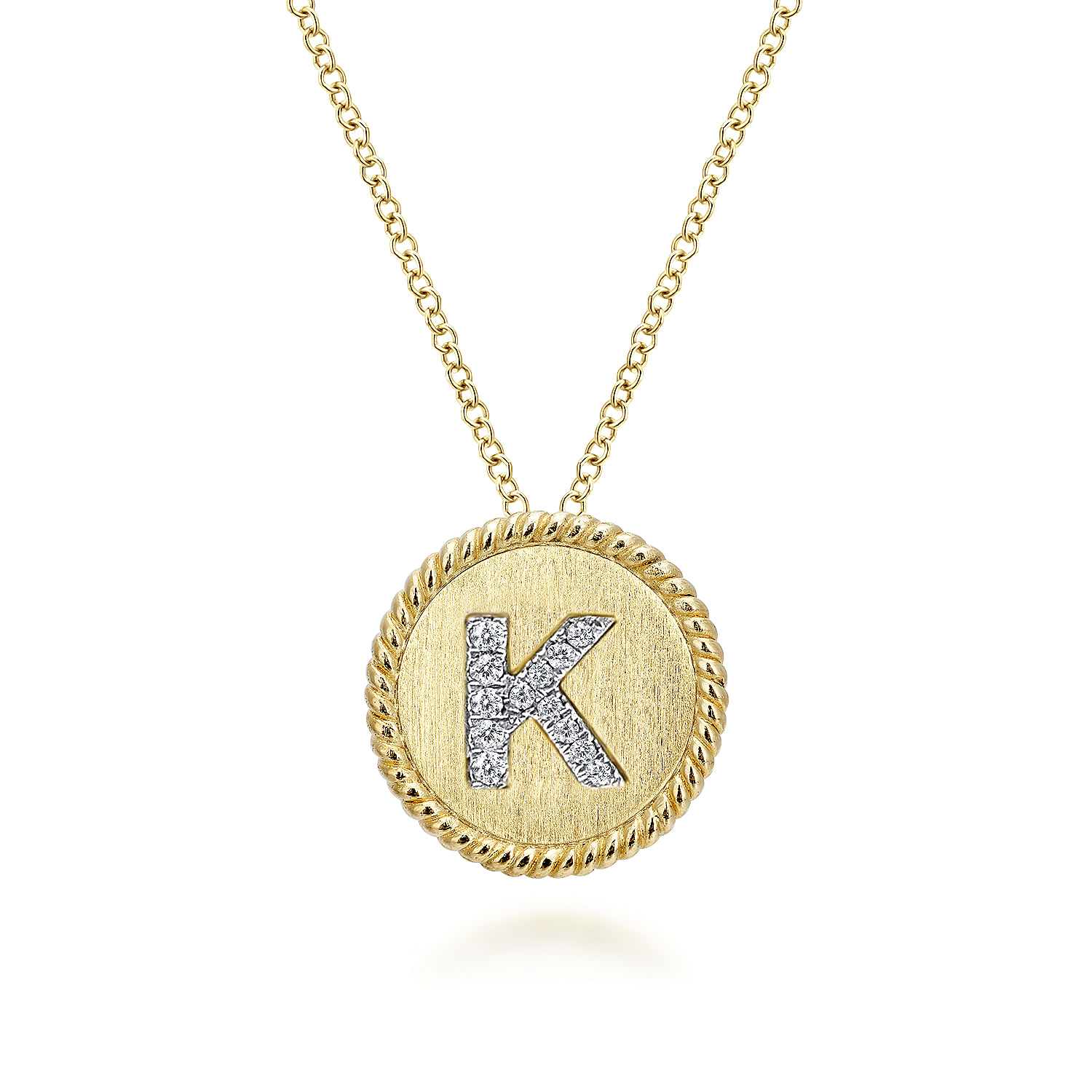 18 inch 14K Yellow White Gold Round Diamond K Initial Pendant Necklace
