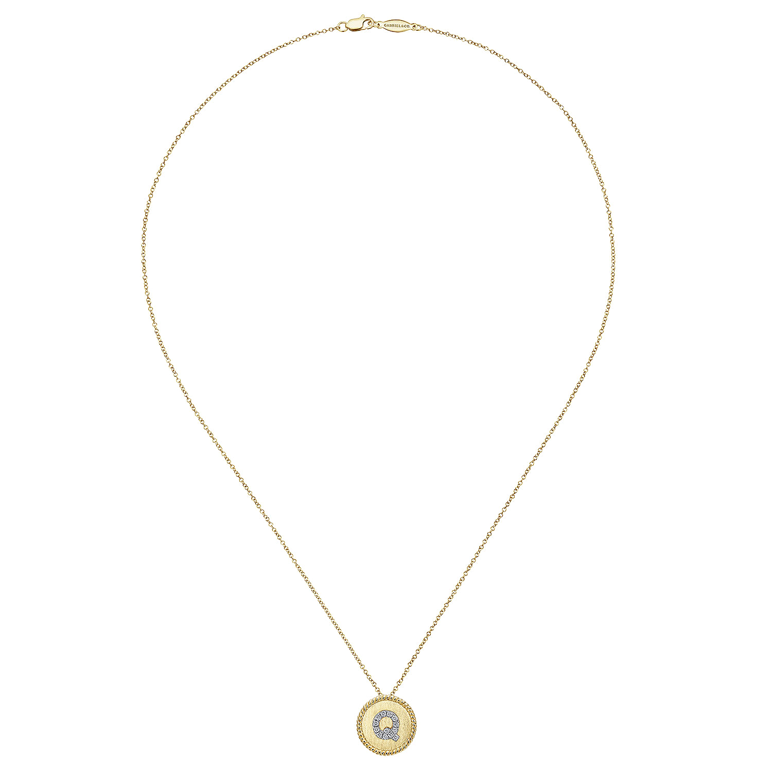 18 inch 14K Yellow White Gold Round Diamond Q Initial Pendant Necklace