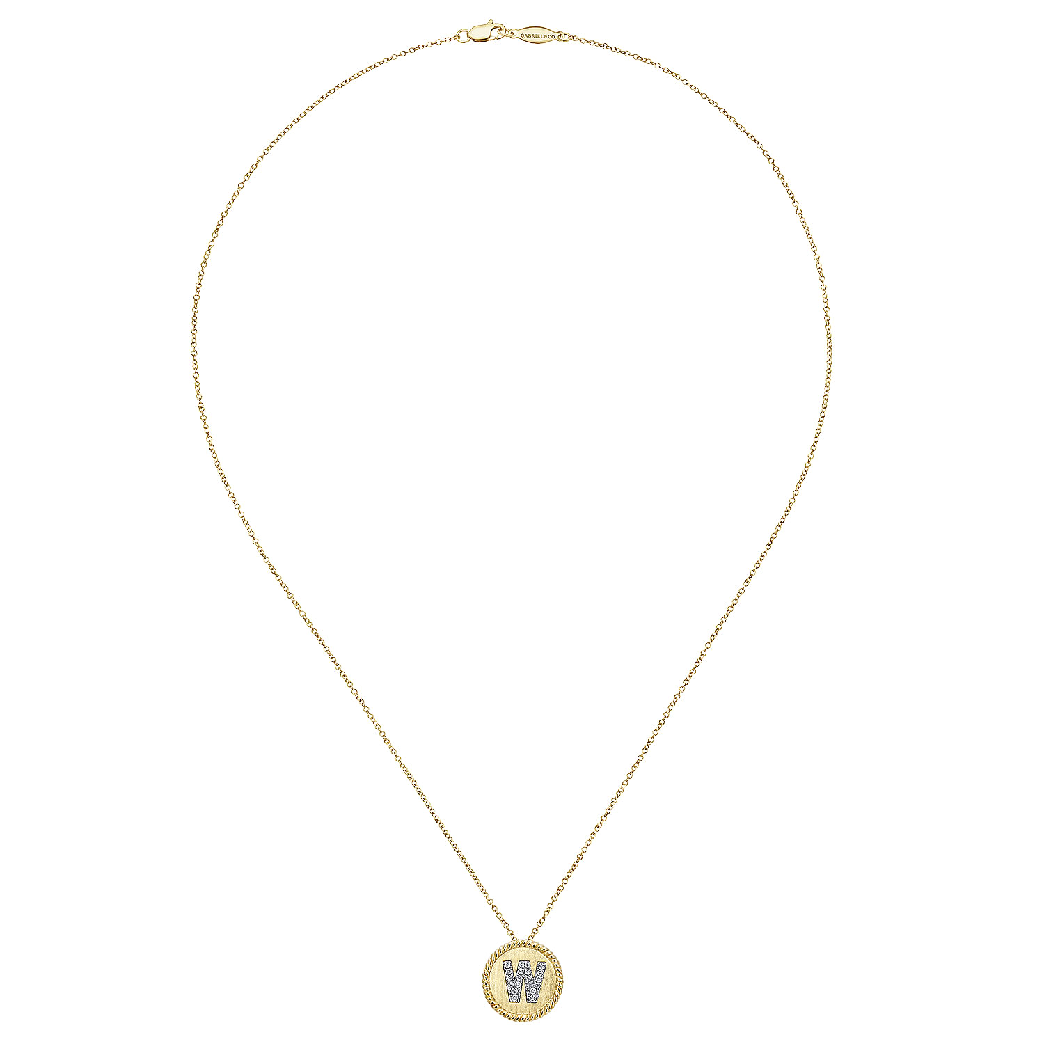 18 inch 14K Yellow White Gold Round Diamond W Initial Pendant Necklace