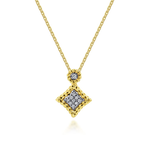 18 inch 14K Yellow White Gold Twisted Geometric Diamond Pendant Necklace