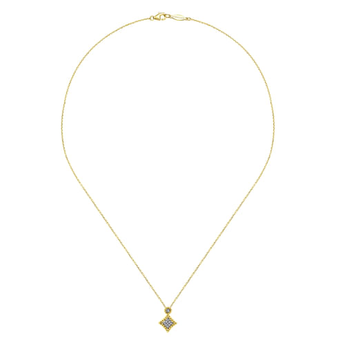 18 inch 14K Yellow White Gold Twisted Geometric Diamond Pendant Necklace