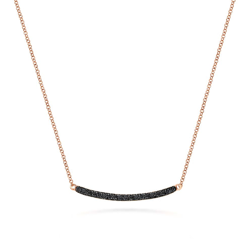 18 inch 14k Rose Gold Curving Black Diamond Bar Necklace