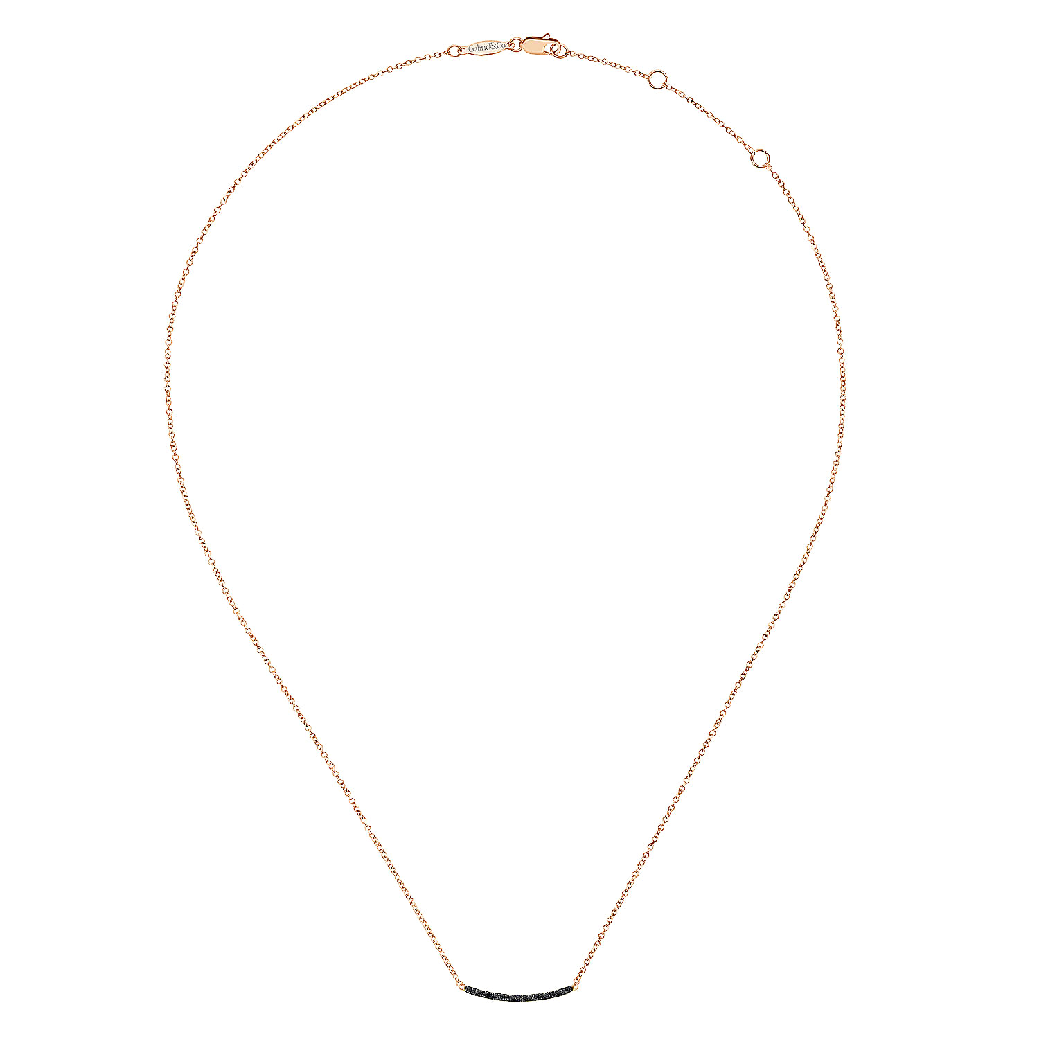 18 inch 14k Rose Gold Curving Black Diamond Bar Necklace